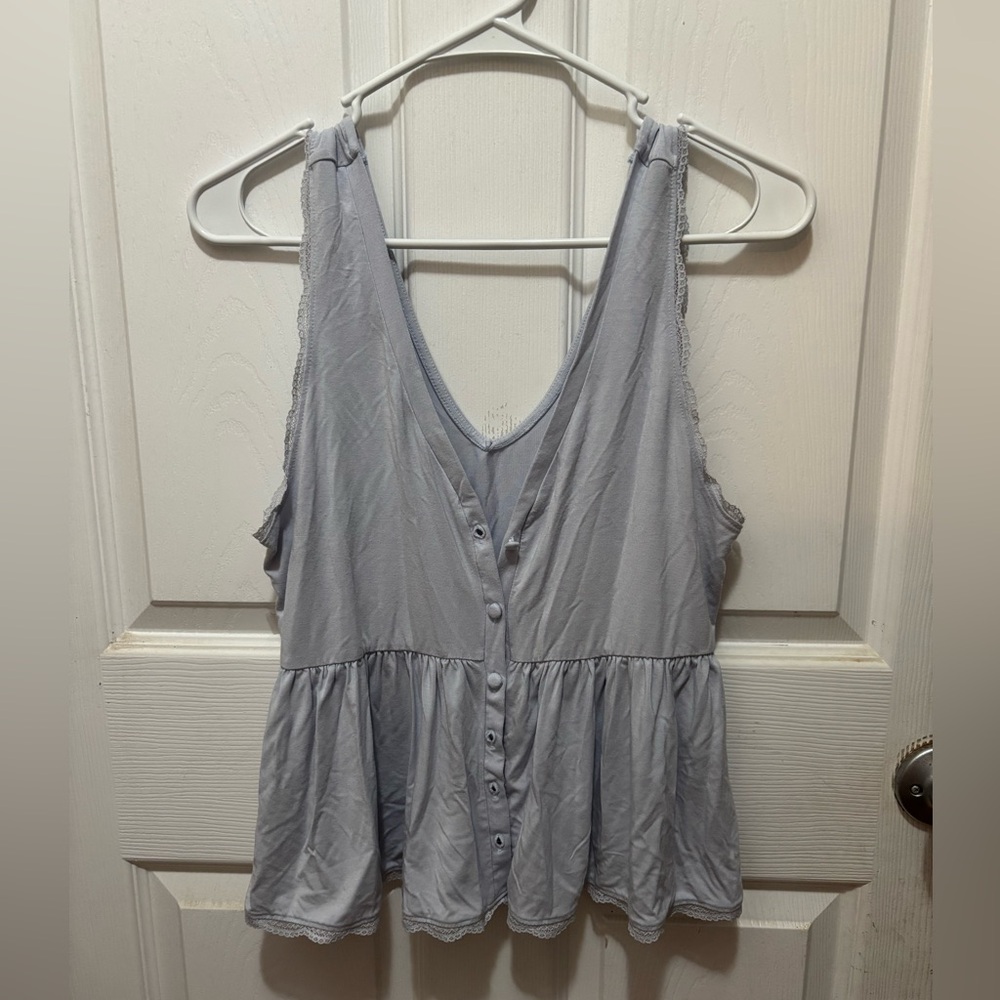 Forever 21 blue lace trim button front top
